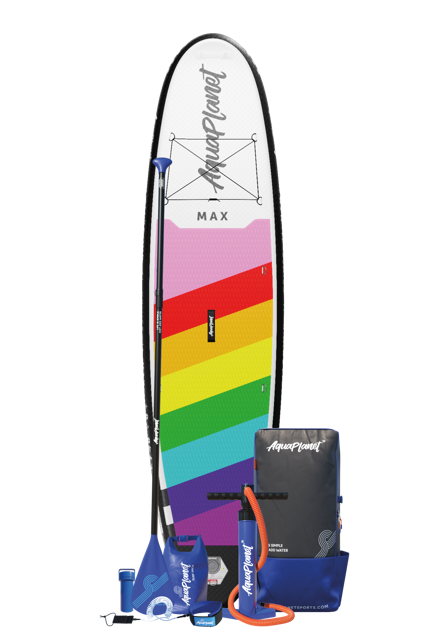 Aquaplanet MAX 10'6″ aufblasbares Paddle-Board-Paket – Regenbogen