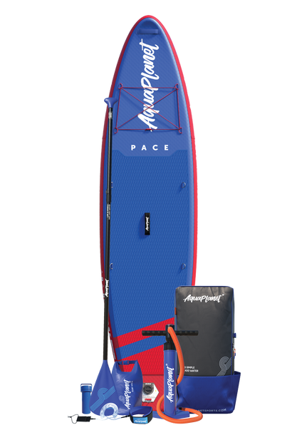 Aquaplanet PACE 10'6″ aufblasbares Paddle-Board-Paket – Rot/Blau