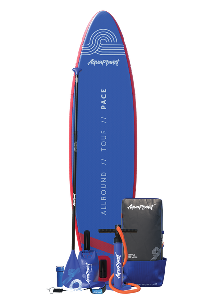 Aquaplanet PACE 10'6″ aufblasbares Paddle-Board-Paket – Rot/Blau