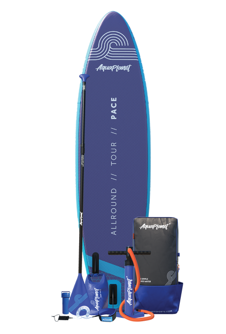 Aquaplanet PACE 10'6″ aufblasbares Paddle-Board-Paket – Blaugrün/Mitternacht
