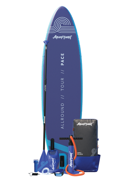 Aquaplanet PACE 10'6″ aufblasbares Paddle-Board-Paket – Blaugrün/Mitternacht